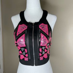 Bebe Sequin crop top!!! Size S/P pink and black..